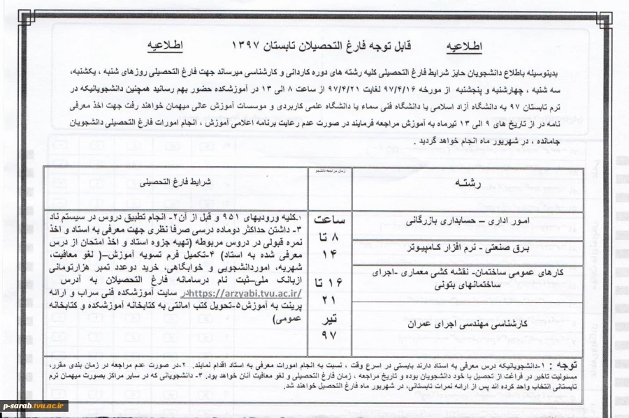 قابل توجه فارغ التحصیلان 97