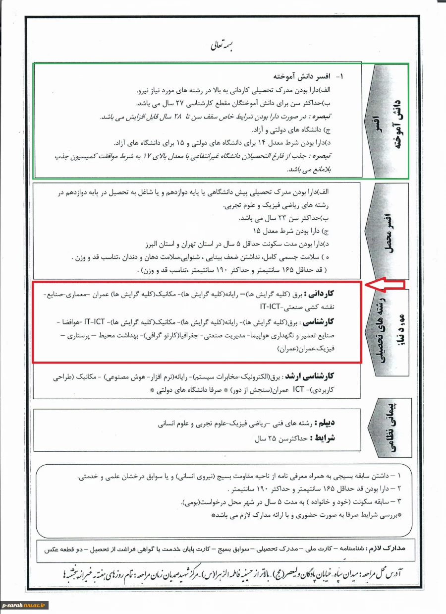 قابل توجه دانش آموختگان و دانشجویان سال آخر در مقطع کاردانی و کارشناسی دانشکده های فنی و حرفه ای 2