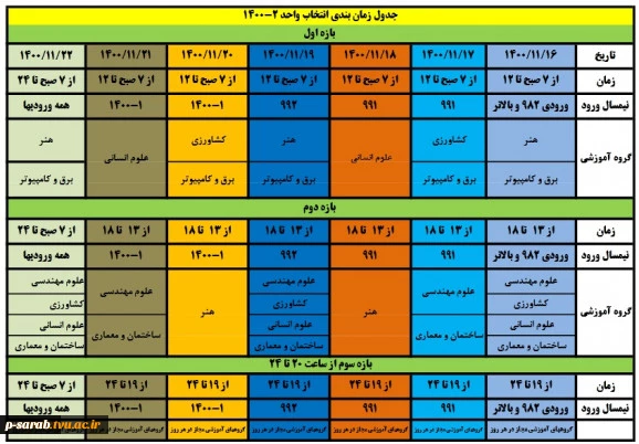 زمانبندی انتخاب واحد نیمسال دوم 1401-1400 2