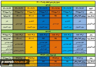 جدول زمانبندی انتخاب واحد نیمسال دوم سال تحصیلی 1401-1400